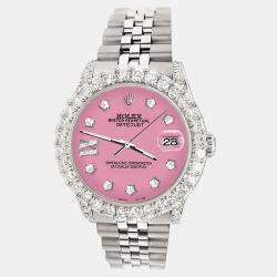 Rolex Custom Pink 2.95ct Diamond Stainless Steel Datejust Automatic Women's Wristwatch 31 mm