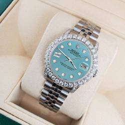 Rolex Custom Turquoise 2.95ct Diamond Stainless Steel Datejust Automatic Women's Wristwatch 31 mm