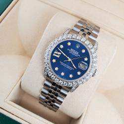 Rolex Custom Cobalt Blue 2.95ct Diamond Stainless Steel Datejust Automatic Women's Wristwatch 31 mm