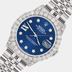 Rolex Custom Cobalt Blue 2.95ct Diamond Stainless Steel Datejust Automatic Women's Wristwatch 31 mm