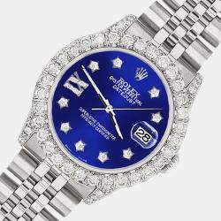 Rolex Custom Navy Blue 2.95ct Diamond Stainless Steel Datejust Automatic Women's Wristwatch 31 mm