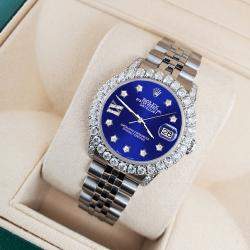 Rolex Custom Navy Blue 2.95ct Diamond Stainless Steel Datejust Automatic Women's Wristwatch 31 mm