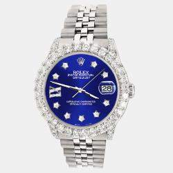 Rolex Custom Navy Blue 2.95ct Diamond Stainless Steel Datejust Automatic Women's Wristwatch 31 mm