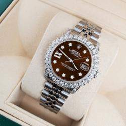 Rolex Custom Chocolate 2.95ct Diamond Stainless Steel Datejust Automatic Women's Wristwatch 31 mm