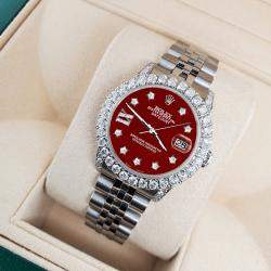Rolex Custom Imperial Red 2.95ct Diamond Stainless Steel Datejust Automatic Women's Wristwatch 31 mm