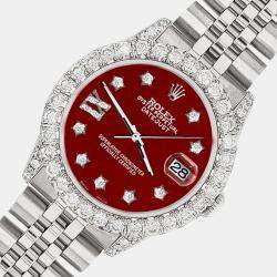 Rolex Custom Imperial Red 2.95ct Diamond Stainless Steel Datejust Automatic Women's Wristwatch 31 mm
