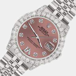 Rolex Custom Salmon 2.95ct Diamond Stainless Steel Datejust Automatic Women's Wristwatch 31 mm