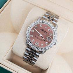 Rolex Custom Salmon 2.95ct Diamond Stainless Steel Datejust Automatic Women's Wristwatch 31 mm