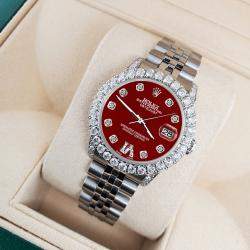 Rolex Custom Imperial Red 2.95ct Diamond Stainless Steel Datejust Automatic Women's Wristwatch 31 mm