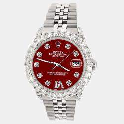 Rolex Custom Imperial Red 2.95ct Diamond Stainless Steel Datejust Automatic Women's Wristwatch 31 mm