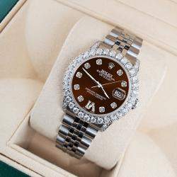 Rolex Custom Chocolate 2.95ct Diamond Stainless Steel Datejust Automatic Women's Wristwatch 31 mm