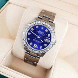 Rolex Custom Navy Blue 1.62ct Diamond Stainless Steel Datejust Automatic Women's Wristwatch 31 mm