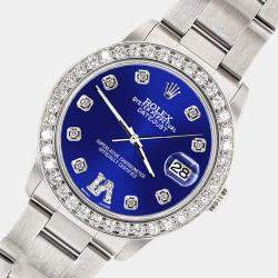 Rolex Custom Navy Blue 1.62ct Diamond Stainless Steel Datejust Automatic Women's Wristwatch 31 mm