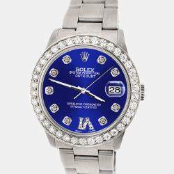 Rolex Custom Navy Blue 1.62ct Diamond Stainless Steel Datejust Automatic Women's Wristwatch 31 mm
