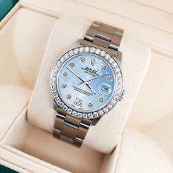 Rolex Custom Blue 1.62ct Diamond Stainless Steel Datejust Automatic Women's Wristwatch 31 mm