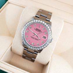 Rolex Custom Pink 1.62ct Diamond Stainless Steel Datejust Automatic Women's Wristwatch 31 mm