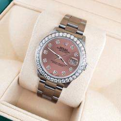 Rolex Custom Salmon 1.62ct Diamond Stainless Steel Datejust Automatic Women's Wristwatch 31 mm