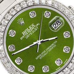Rolex Custom Royal Green 1.62ct Diamond Stainless Steel Datejust Automatic Women's Wristwatch 31 mm