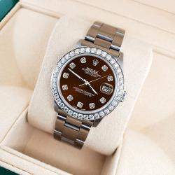 Rolex Custom Chocolate 1.62ct Diamond Stainless Steel Datejust Automatic Women's Wristwatch 31 mm