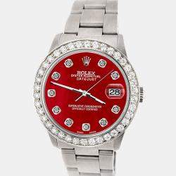 Rolex Custom Red MOP 1.62ct Diamond Stainless Steel Datejust Automatic Women's Wristwatch 31 mm