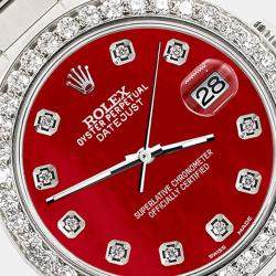 Rolex Custom Red MOP 1.62ct Diamond Stainless Steel Datejust Automatic Women's Wristwatch 31 mm