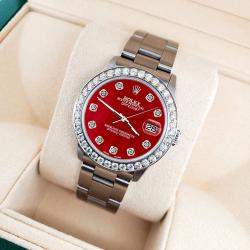 Rolex Custom Red MOP 1.62ct Diamond Stainless Steel Datejust Automatic Women's Wristwatch 31 mm