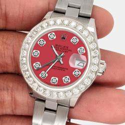 Rolex Custom Crimson 1.3CT Diamond Stainless Steel Datejust  Automatic Women's Wristwatch 26mm