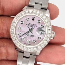 Rolex Custom Pink MOP 1.3CT Diamond Stainless Steel Datejust  Automatic Women's Wristwatch 26mm