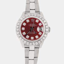 Rolex Custom Merlot Red 1.3CT Diamond Stainless Steel Datejust  Automatic Women's Wristwatch 26mm