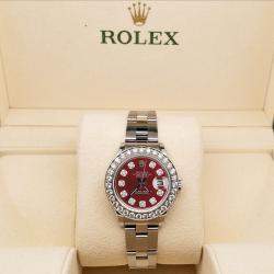 Rolex Custom Merlot Red 1.3CT Diamond Stainless Steel Datejust  Automatic Women's Wristwatch 26mm