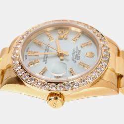 Rolex Custom Ice Blue Diamond 18K Yellow Gold President Datejust  Automatic Women's Wristwatch 31mm