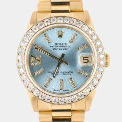 Rolex Custom Ice Blue Diamond 18K Yellow Gold President Datejust  Automatic Women's Wristwatch 31mm