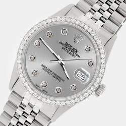 Rolex Custom Silver 1.1CT Diamond Stainless Steel Datejust  Automatic Men's Wristwatch 36mm