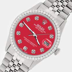 Rolex Custom Scarlet Red 1.1CT Diamond Stainless Steel Datejust  Automatic Men's Wristwatch 36mm