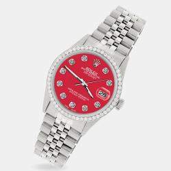 Rolex Custom Scarlet Red 1.1CT Diamond Stainless Steel Datejust  Automatic Men's Wristwatch 36mm