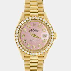 Rolex Customised Orchid Pink Diamond 18K Yellow Gold President Datejust  Automatic Women's Wristwatch 26MM
