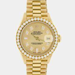 Rolex Customised Champagne Diamond 18K Yellow Gold President Datejust  Automatic Women's Wristwatch 26MM