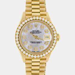 Rolex Customised White MOP Diamond 18K Yellow Gold President Datejust  Automatic Women's Wristwatch 26MM