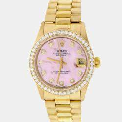 Rolex Customised Pink MOP Diamond 18K Yellow Gold President Datejust  Automatic Women's Wristwatch 31MM