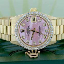 Rolex Customised Pink MOP Diamond 18K Yellow Gold President Datejust  Automatic Women's Wristwatch 31MM