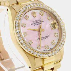 Rolex Customised Pink MOP Diamond 18K Yellow Gold President Datejust  Automatic Women's Wristwatch 31MM