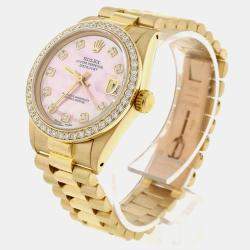 Rolex Customised Pink MOP Diamond 18K Yellow Gold President Datejust  Automatic Women's Wristwatch 31MM