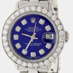 Rolex Customised Navy Blue 1.45CT Diamond Stainless Steel Datejust  Automatic Women's Wristwatch 26MM