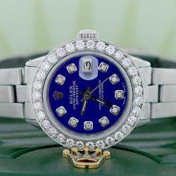 Rolex Customised Navy Blue 1.45CT Diamond Stainless Steel Datejust  Automatic Women's Wristwatch 26MM