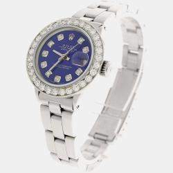 Rolex Customised Navy Blue 1.45CT Diamond Stainless Steel Datejust  Automatic Women's Wristwatch 26MM