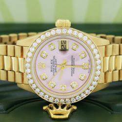 Rolex Customised Pink MOP Diamond 18K Yellow Gold President Datejust  Automatic Women's Wristwatch 26MM