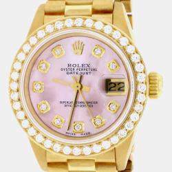 Rolex Customised Pink MOP Diamond 18K Yellow Gold President Datejust  Automatic Women's Wristwatch 26MM