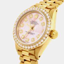 Rolex Customised Pink MOP Diamond 18K Yellow Gold President Datejust  Automatic Women's Wristwatch 26MM