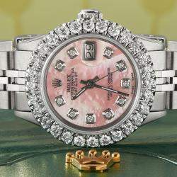 Rolex Customised Pink 2CT Diamond Stainless Steel Datejust  Automatic Women's Wristwatch 26mm