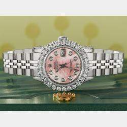 Rolex Customised Pink 2CT Diamond Stainless Steel Datejust  Automatic Women's Wristwatch 26mm